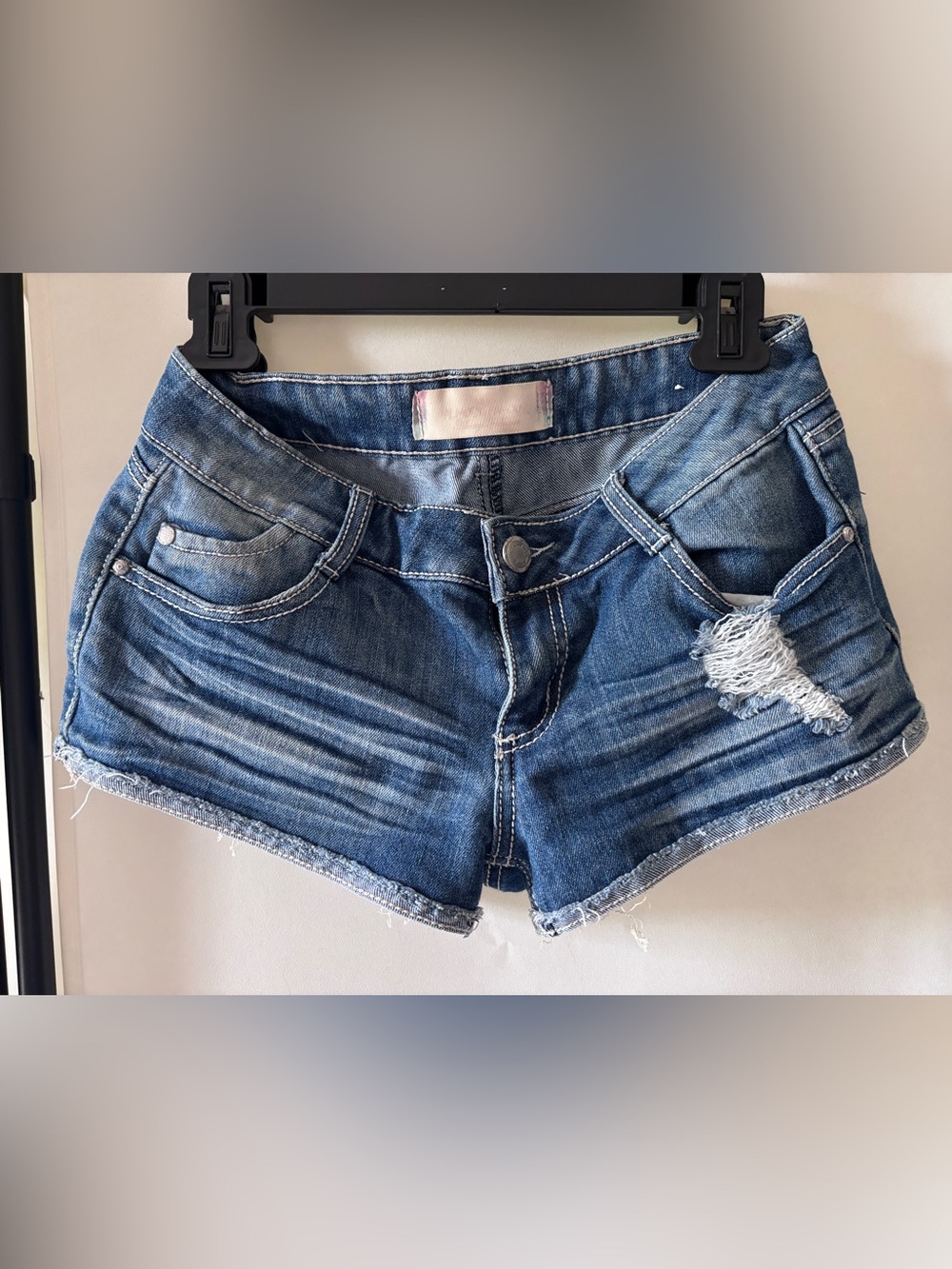 Almost Famous Women’s Distressed Blue Denim Lowrise Shorts Vintage Y2K